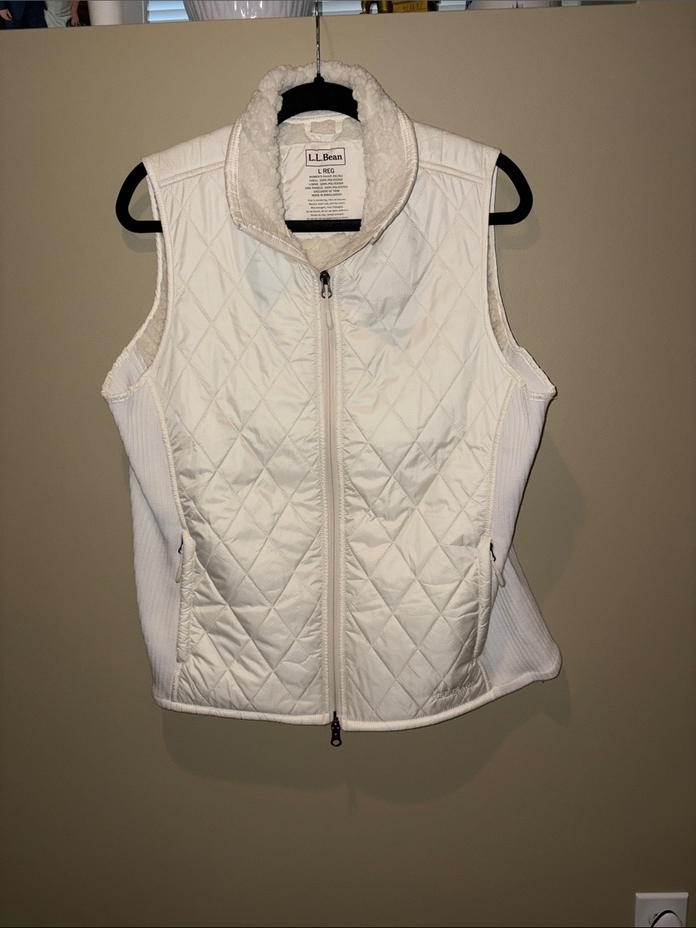 L.L. Bean | Women's Quilted Fleece-Lined Vest Ivory Large